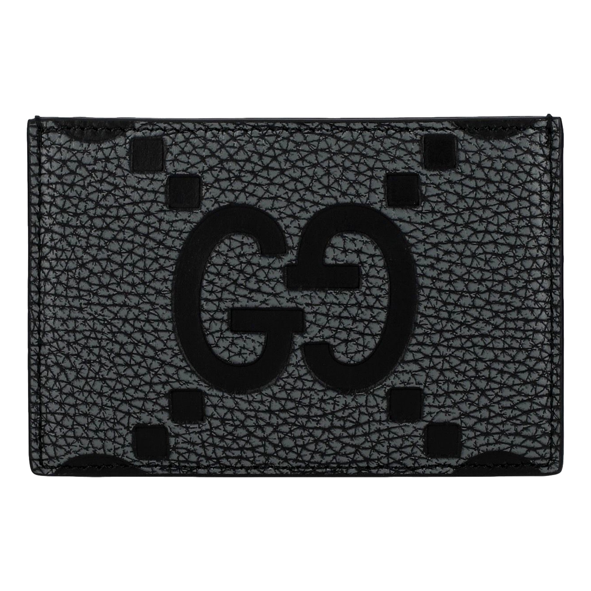 Gucci Jumbo GG Gray Leather Card Holder Wallet Embossed Logo - available at Queen Bee of Beverly Hills. 