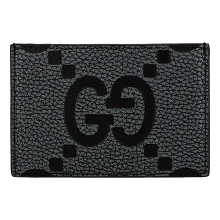 Gucci Jumbo GG Gray Leather Card Holder Wallet Embossed Logo - available at Queen Bee of Beverly Hills. 