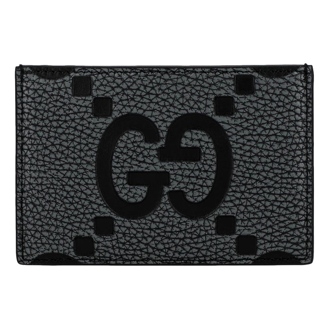 Gucci Jumbo GG Gray Leather Card Holder Wallet Embossed Logo - available at Queen Bee of Beverly Hills. 