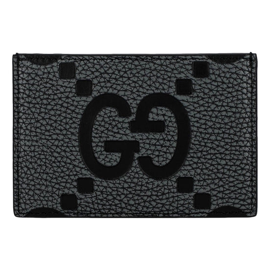 Gucci Jumbo GG Gray Leather Card Holder Wallet Embossed Logo