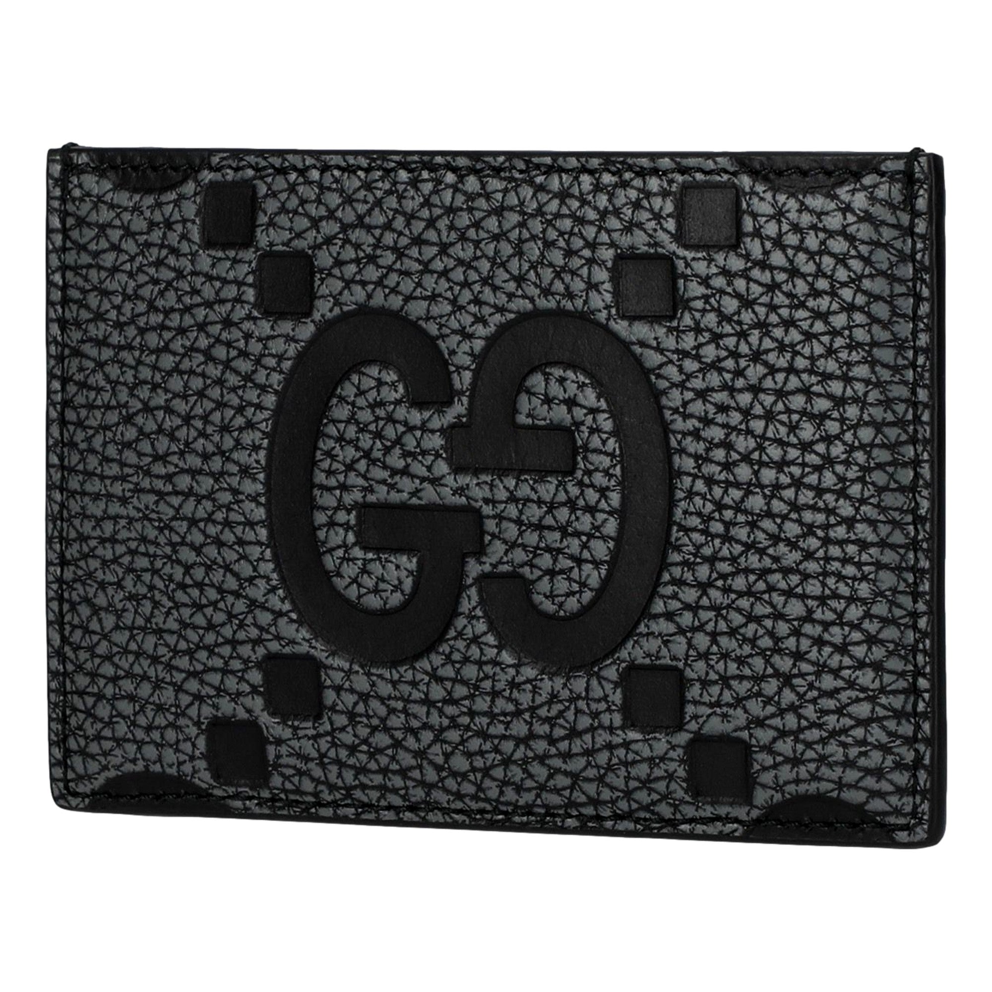 Gucci Jumbo GG Gray Leather Card Holder Wallet Embossed Logo - available at Queen Bee of Beverly Hills. 