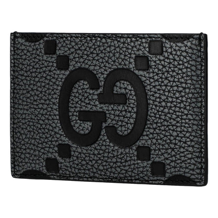 Gucci Jumbo GG Gray Leather Card Holder Wallet Embossed Logo - available at Queen Bee of Beverly Hills. 