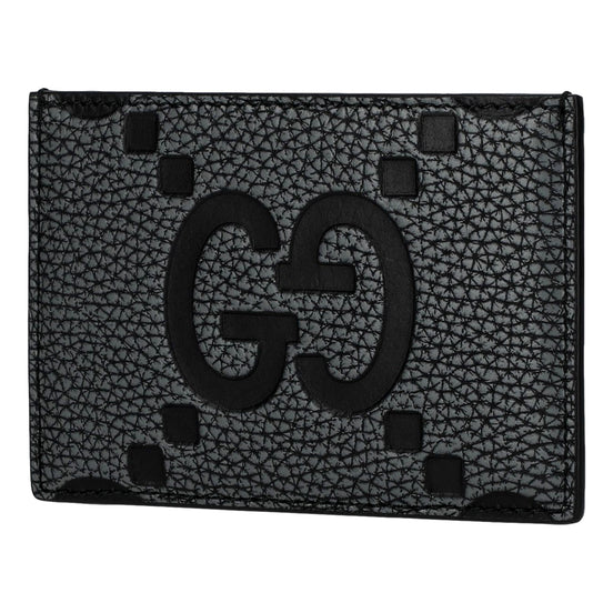 Gucci Jumbo GG Gray Leather Card Holder Wallet Embossed Logo