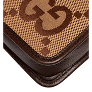 Gucci Jumbo GG Canvas Leather Webstripe Camera Brown Crossbody Bag