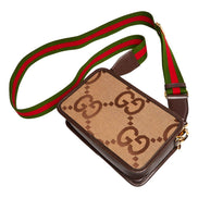 Gucci Jumbo GG Canvas Leather Webstripe Camera Brown Crossbody Bag