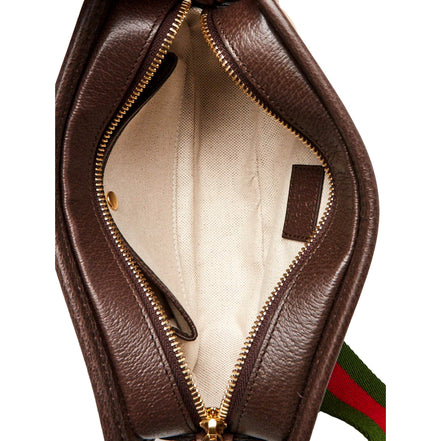 Gucci Jumbo GG Canvas Leather Webstripe Camera Brown Crossbody Bag