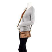 Gucci Jumbo GG Canvas Leather Webstripe Camera Brown Crossbody Bag