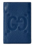 Gucci Jumbo GG Embossed Leather Blue Vertical Card Holder Wallet