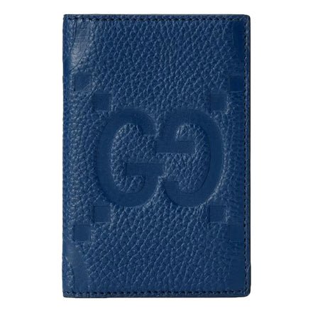 Gucci Jumbo GG Embossed Leather Blue Vertical Card Holder Wallet