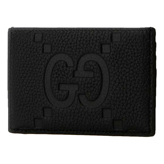 Gucci Jumbo GG Black Leather Card Holder Wallet Embossed Logo