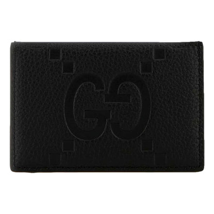 Gucci Jumbo GG Black Leather Card Holder Wallet Embossed Logo - available at Queen Bee of Beverly Hills. 