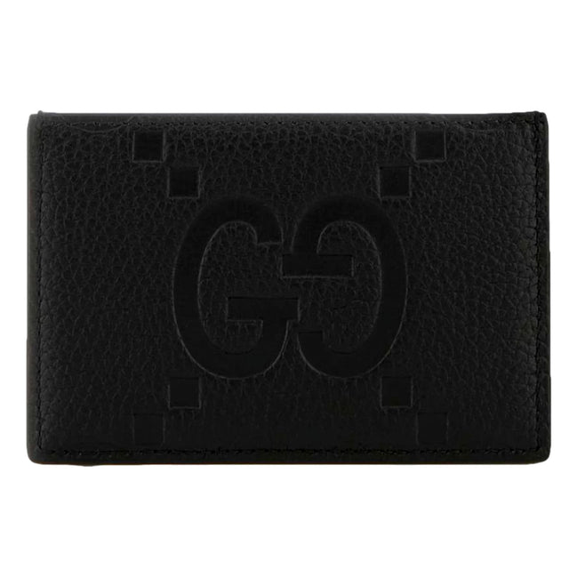 Gucci Jumbo GG Black Leather Card Holder Wallet Embossed Logo - available at Queen Bee of Beverly Hills. 