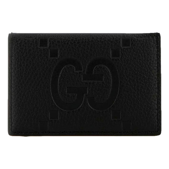 Gucci Jumbo GG Black Leather Card Holder Wallet Embossed Logo