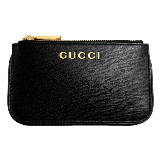 Gucci Leather Gold Script Key Case sold at Queen Bee of Beverly Hills