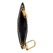 Gucci Zip Key Case Black Leather Card Holder Gold Logo Script