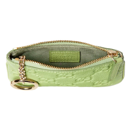 Gucci GG Embossed Green Leather Key Pouch - available at Queen Bee of Beverly Hills. 