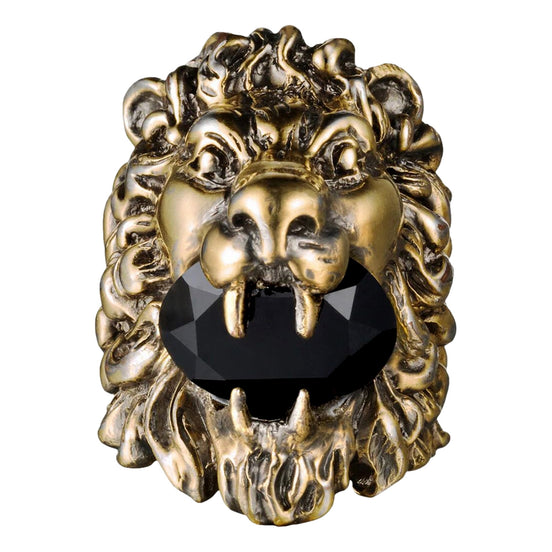 Gucci Lion Head King Ring With Crystal Aged Gold and Black 13