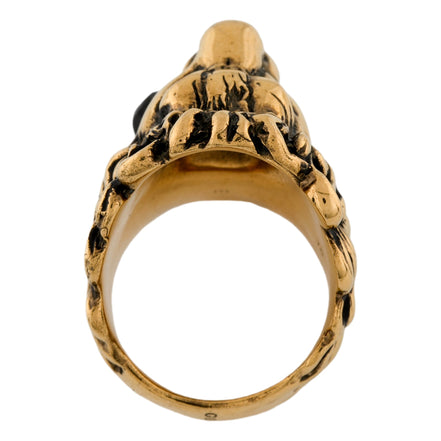 Gucci Lion Head King Ring With Crystal Aged Gold and Black 10 available at Queen Bee of Beverly Hills