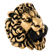 Gucci Lion Head King Ring With Crystal Aged Gold and Black 10 available at Queen Bee of Beverly Hills