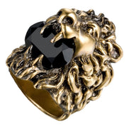 Gucci Lion Head King Ring With Crystal Aged Gold and Black 10 available at Queen Bee of Beverly Hills