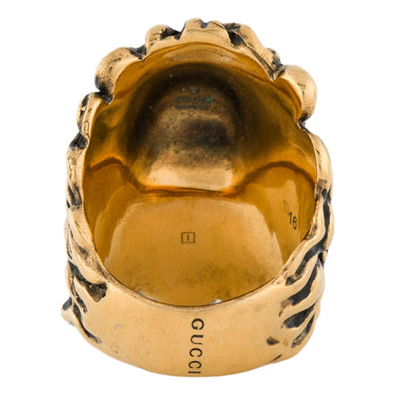 Gucci Lion Head King Ring With Crystal Aged Gold and Black 16 available at Queen Bee of Beverly Hills