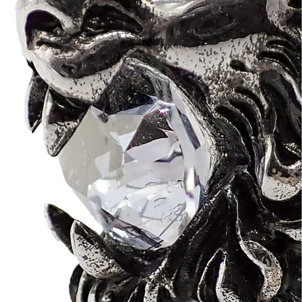 Gucci Lion Head Motif Silver Ring Crystal Size 10 available at Queen Bee of Beverly Hills
