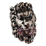 Gucci Lion Head Motif Silver Ring Light Pink Crystal Size 10 available at Queen Bee of Beverly Hills