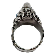 Gucci Lion Head Motif Silver Ring Opalescent Crystal Size 10 available at Queen Bee of Beverly Hills