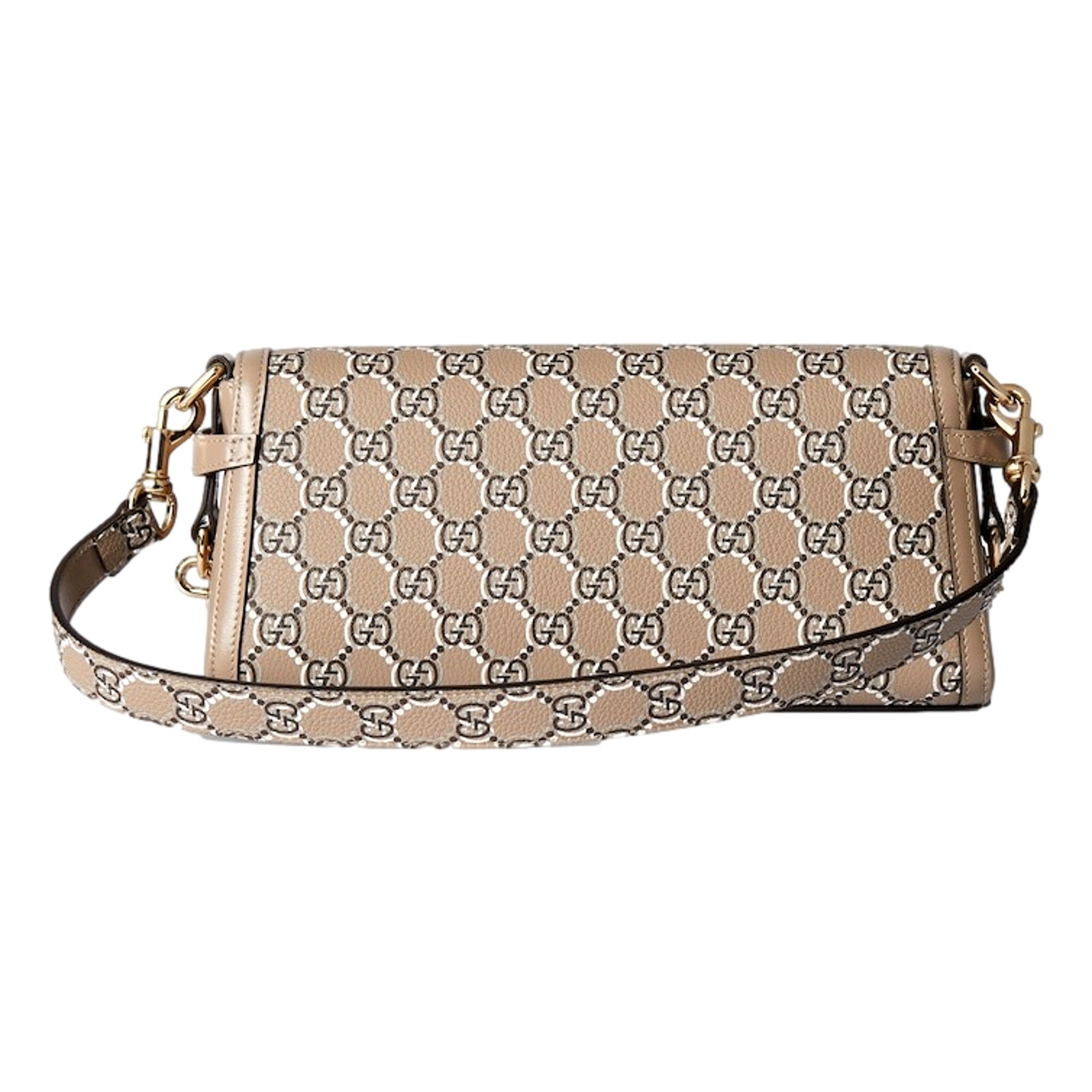 Gucci Luce Optical Printed GG Leather Beige Shoulder Bag available at Queen Bee of Beverly Hills