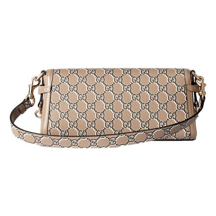 Gucci Luce Optical Printed GG Leather Beige Shoulder Bag available at Queen Bee of Beverly Hills