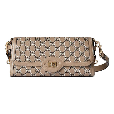 Gucci Luce Optical Printed GG Leather Beige Shoulder Bag available at Queen Bee of Beverly Hills