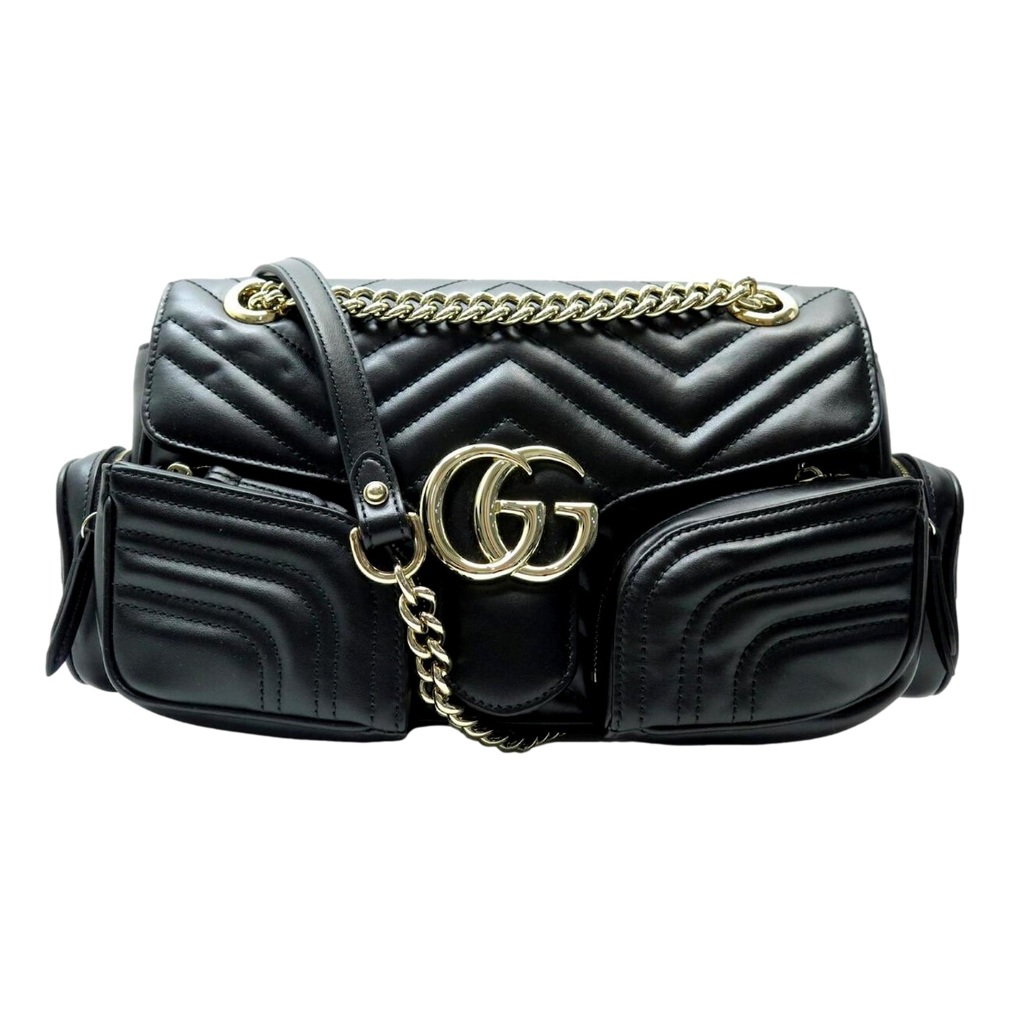 Gucci Marmont GG Black Multi Compartment Black Shoulder Bag