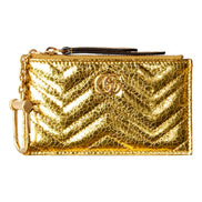 Gucci Marmont Gold Pleated Leather Key Pouch Wallet Keychain