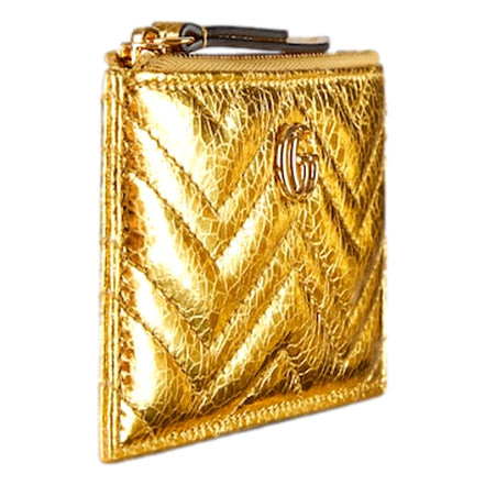 Gucci Marmont Gold Pleated Leather Key Pouch Wallet Keychain