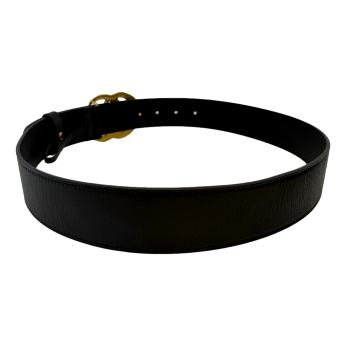 Gucci GG Marmont Wide Belt Black Leather with Antique Gold Double G Buckle Size 90/36 - available at Queen Bee of Beverly Hills.