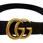 Gucci GG Marmont Wide Belt Black Leather with Antique Gold Double G Buckle Size 90/36 - available at Queen Bee of Beverly Hills.
