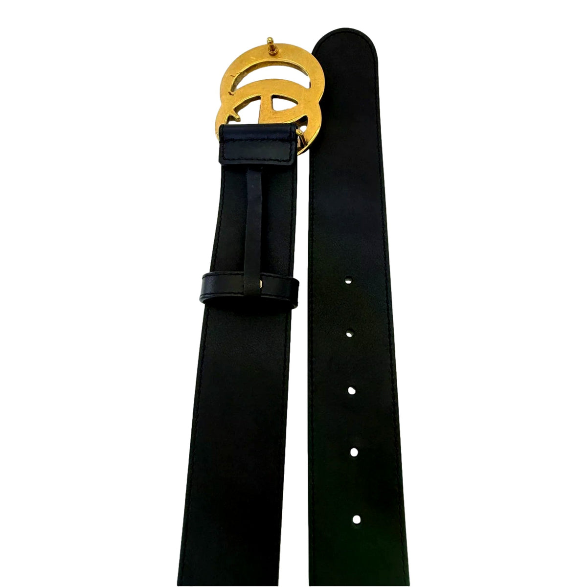 Gucci GG Marmont Wide Belt Black Leather with Antique Gold Double G Buckle Size 90/36 - available at Queen Bee of Beverly Hills.