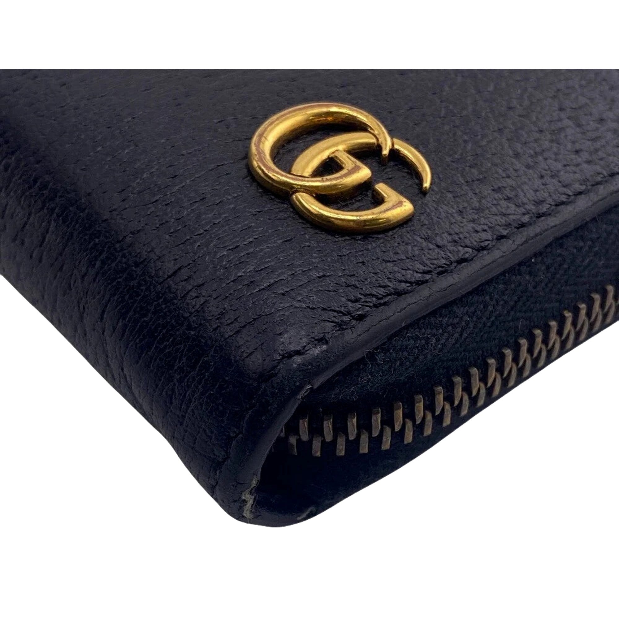 Gucci Marmont Black Leather Continental Zip Around Wallet available at Queen Bee of Beverly Hills