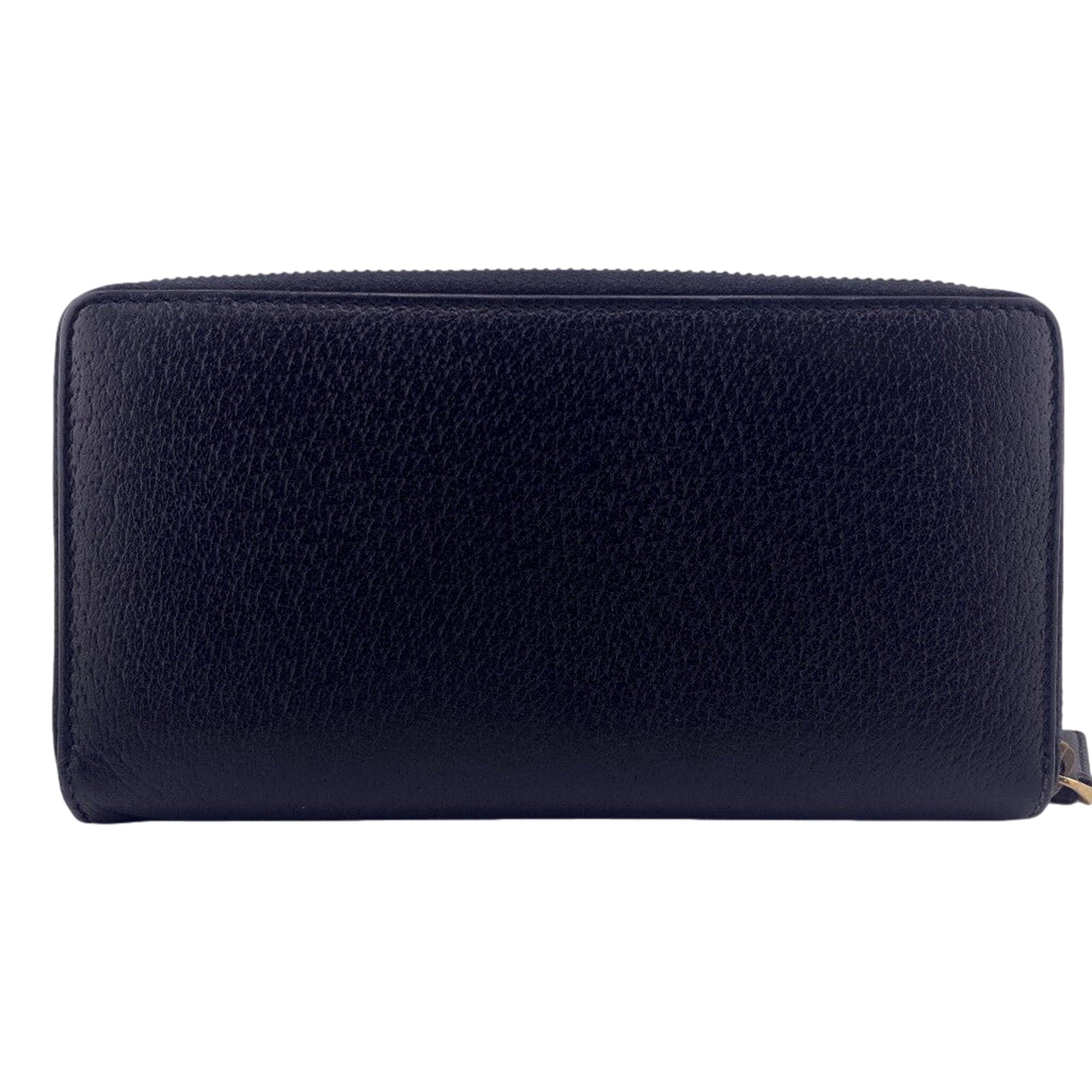 Gucci Marmont Black Leather Continental Zip Around Wallet available at Queen Bee of Beverly Hills