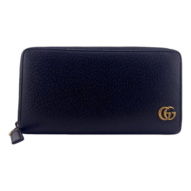 Gucci Marmont Black Leather Continental Zip Around Wallet available at Queen Bee of Beverly Hills