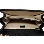 Gucci Marmont Black Leather Interlocking GG Gold Chain Strap Crossbody Handbag available at Queen Bee of Beverly Hills