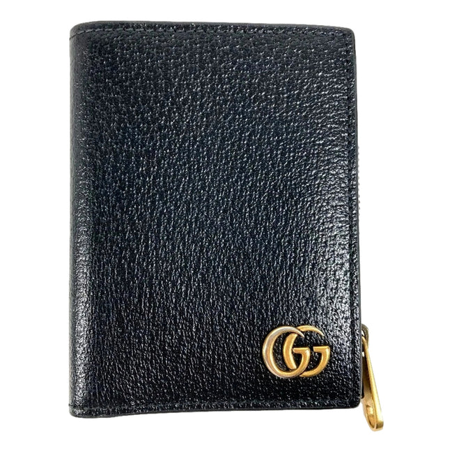 Gucci Marmont Black Leather Snap Bifold available at Queen Bee of Beverly Hills