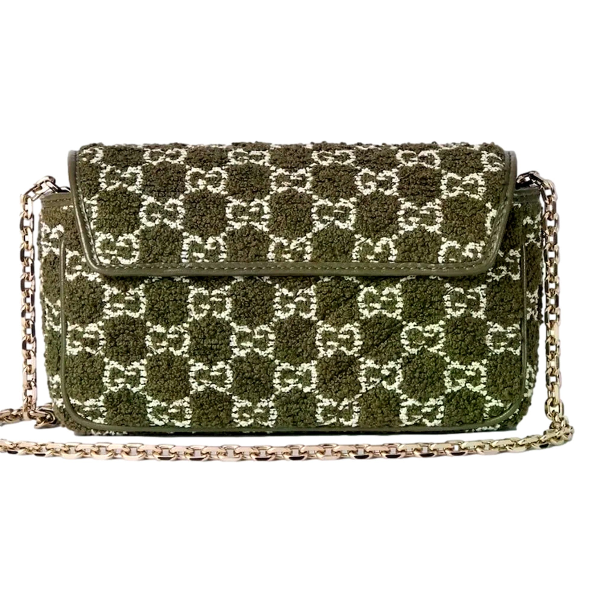 Gucci GG Marmont Olive Green Terry Chain Crossbody Bag -available at Queen Bee of Beverly Hills. 