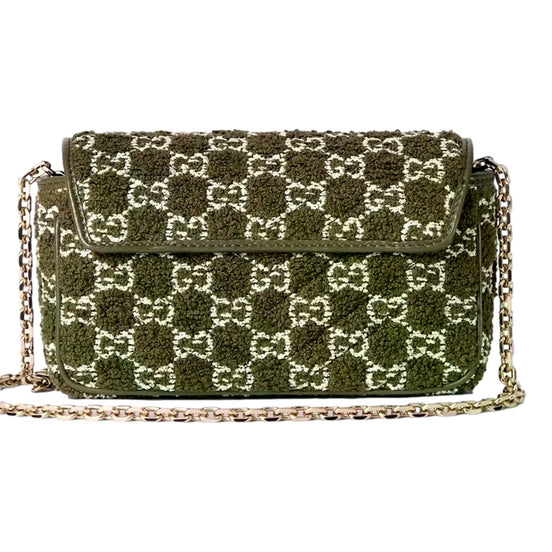 Gucci GG Marmont Olive Green Terry Chain Crossbody Bag -available at Queen Bee of Beverly Hills. 