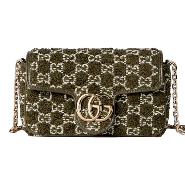 Gucci GG Marmont Olive Green Terry Chain Crossbody Bag -available at Queen Bee of Beverly Hills. 