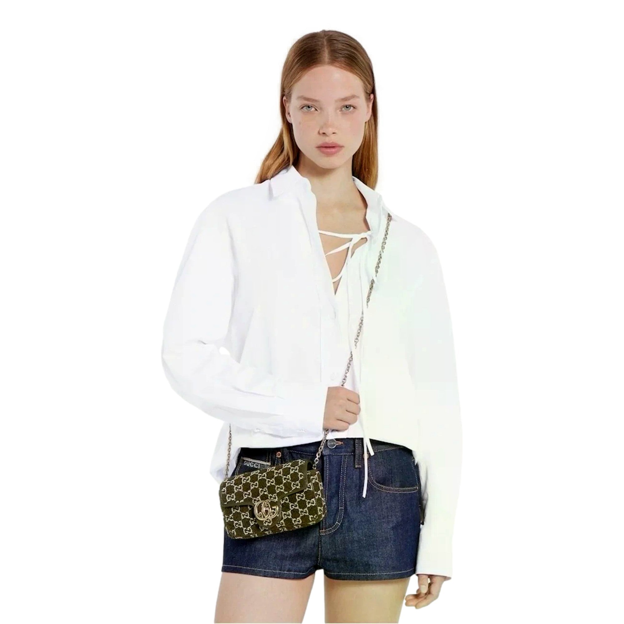 Gucci GG Marmont Olive Green Terry Chain Crossbody Bag -available at Queen Bee of Beverly Hills. 