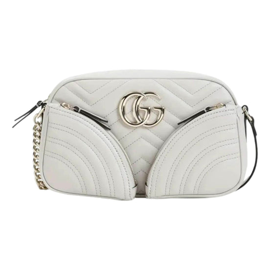 Gucci Marmont Dual Compartment GG Gray Leather Shoulder Bag