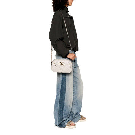 Gucci Marmont Dual Compartment GG Gray Leather Shoulder Bag