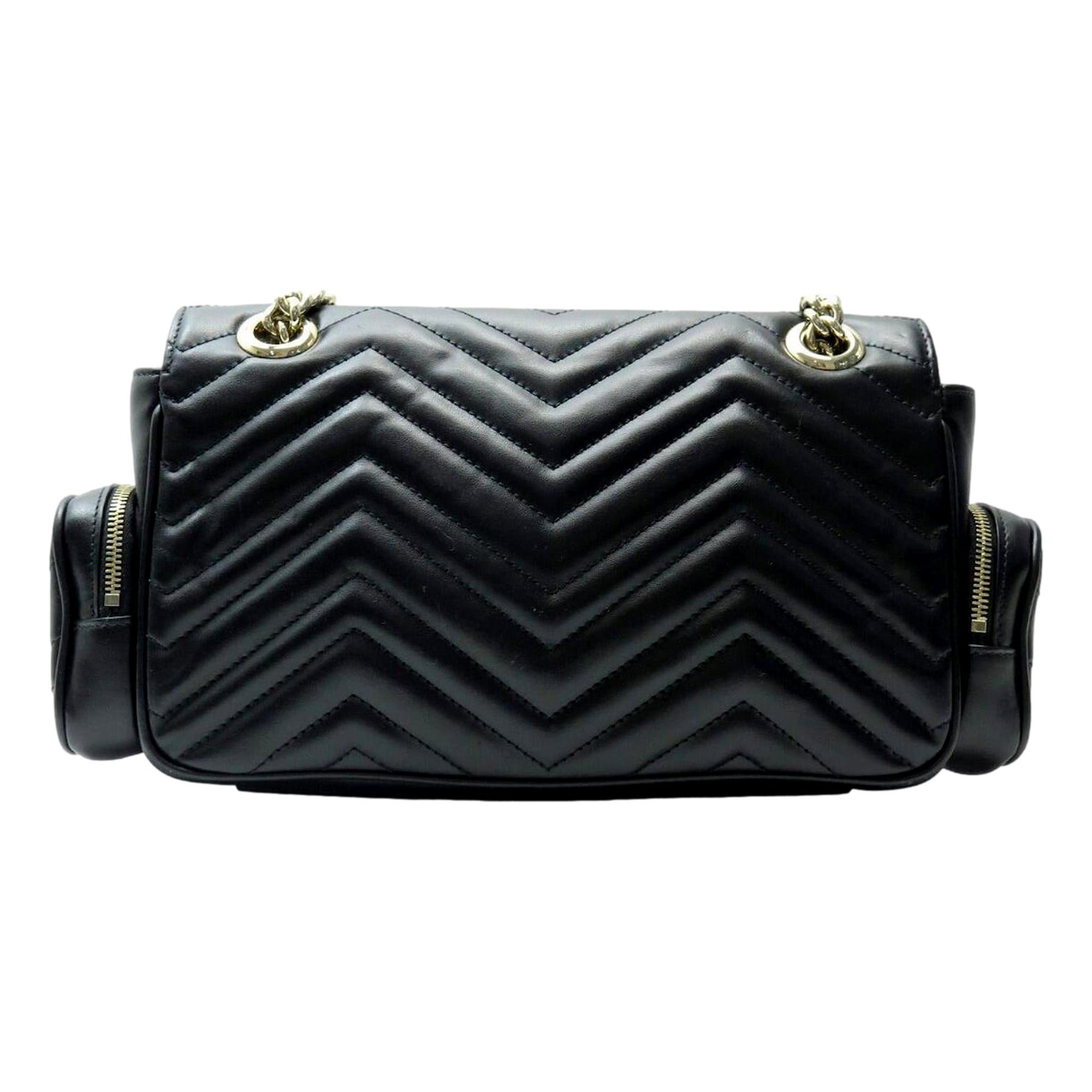 Gucci Marmont Dual Compartment GG Black Leather Shoulder Bag