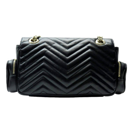 Gucci Marmont Dual Compartment GG Black Leather Shoulder Bag